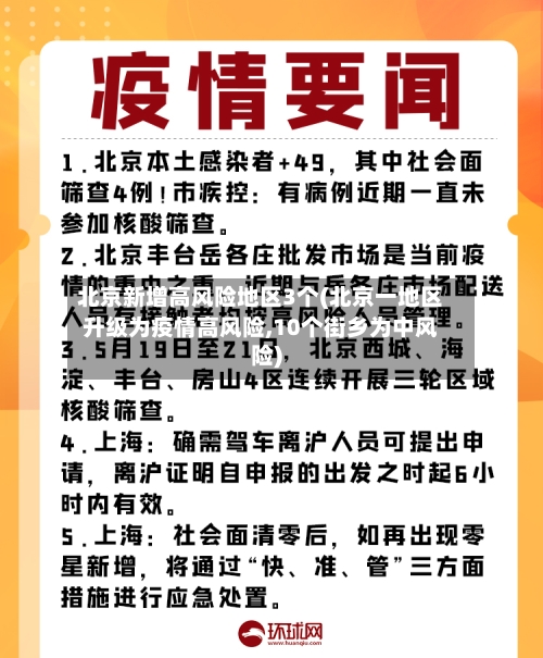 北京新增高风险地区3个(北京一地区升级为疫情高风险,10个街乡为中风险)