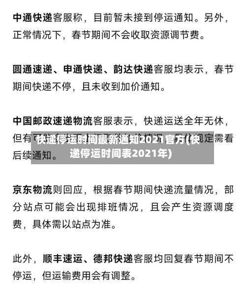 快递停运时间最新通知2021官方(快递停运时间表2021年)